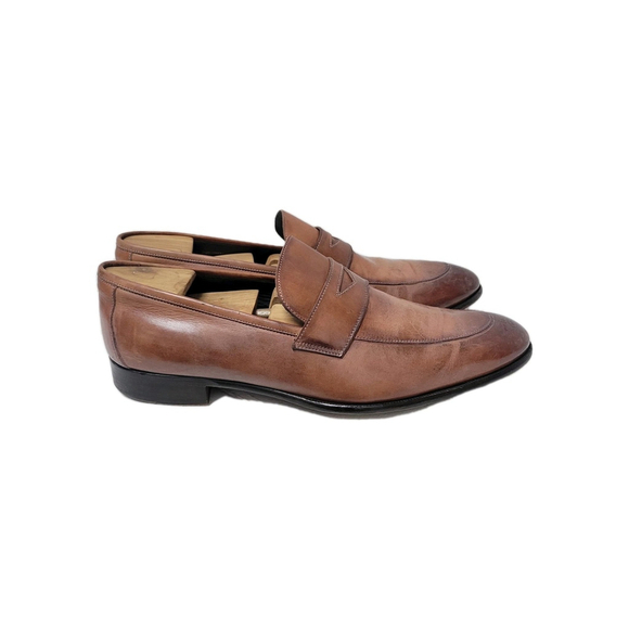 Paul Evans Stewart Handcrafted Leather Penny Brown Loafers Italian Made Men\'s 13